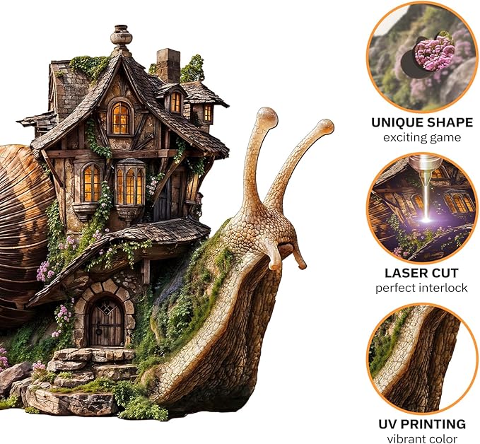 Jigfoxy Wooden Puzzles for Adults, The Snail's House Wood Puzzles Adult, Unique Animal Shape Wooden Jigsaw Puzzles for Adults, Birthday Gifts for Puzzle Lovers, Family, Friend (M-11.3 * 10.5in-168pcs)