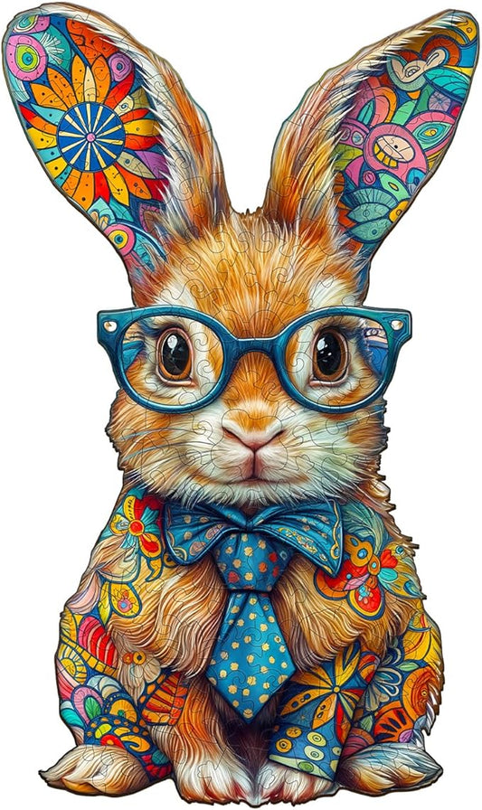 Wooden Puzzles for Adults - Colorful Bunny Wood Puzzles Adult - Unique Animal Shape Wooden Jigsaw Puzzles for Adults - Birthday Gifts for Puzzle Lovers, Family (8.5 * 5in)