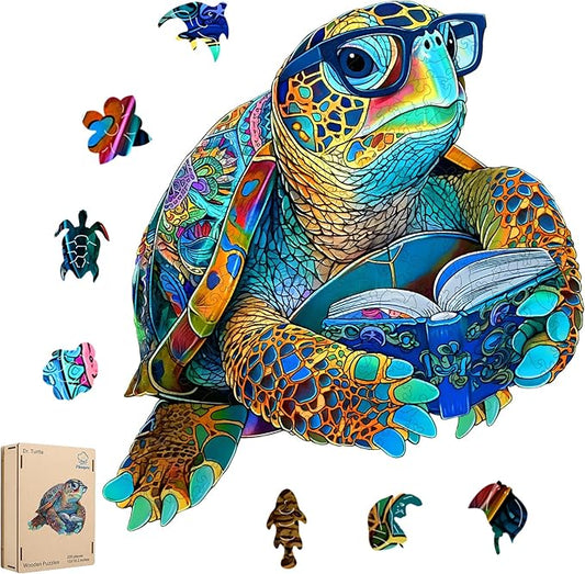 Wooden Puzzles for Adults, Sea Turtle Jigsaw Puzzles 200 Pieces, Unique Shaped Ocean Wooden Puzzle for Adults and Kids, Fun Challenge Family Game 10.8 x 12.6 Inch