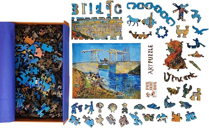 Wooden Puzzle for Adults - Uniquely Shaped Pieces - Made in The USA by FoxSmartBox - 265 Pieces - The Langlois Bridge at Arles