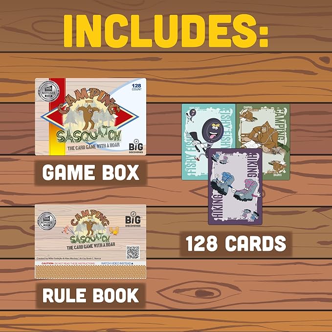Camping with Sasquatch by Big Discoveries - A 128-Count Family Card Game with a Roar! | Fun Rummy Meets Slapjack Card Games for Kids, Teens, Adults, and Families