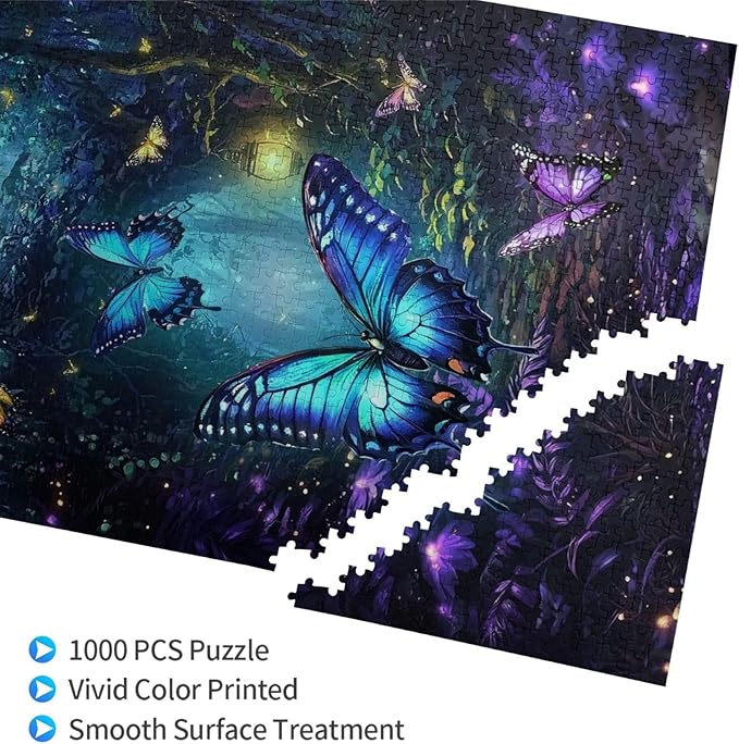 Butterfly Puzzle 1000 Pieces，Fantasy Magical Forest Puzzles 1000 Pieces, Glow Art Jigsaw Puzzles Butterflys,Fantasy Colorful Butterfly Insect Puzzle Puzzles As Family Game