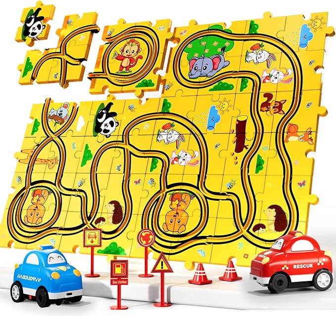 Bennol Puzzle Tracks Car Toys Gifts for 3 4 5 Year Old Boys, 48PCS Puzzle Racer Cars Play Set for Kids Ages 3-5 4-6, Toys Gifts for 3 4 5 Year Old Boys, Puzzle Racer Kids Car Track Set