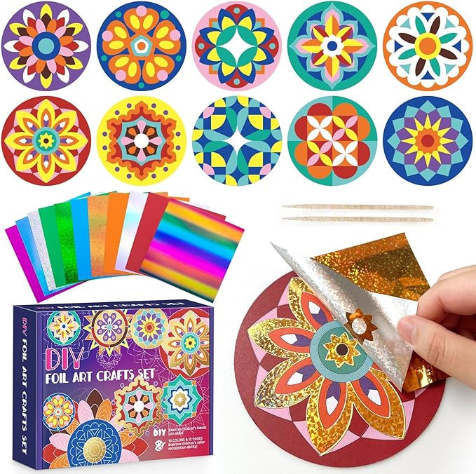 TENYEAH Foil Art for Kids, DIY Paper Craft Kit for Girls Boys Ages 8+, Fun Mandala Creative Activity Toys for Kids
