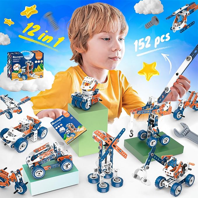 SMIESSKIDDO 12 in 1 STEM Toys, 152 PCS Building Toys for Kids Ages 4-8 5-7 6-8 Educational Activities for Boys 4-6 8-10 Construction Creative Games Birthday Gifts for 4 5 6 7 8+ Year Old Boy Girl