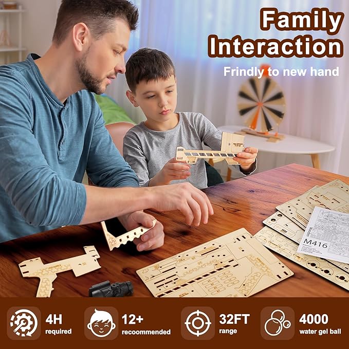 3D Wooden Puzzles for Adults, Wooden 3D Puzzle M416 Model Electric Toy Building Model Kits with Sight and Goggles, DIY Wood Crafts Cool Toys Unique Gifts Hobbies for Men Women Teens