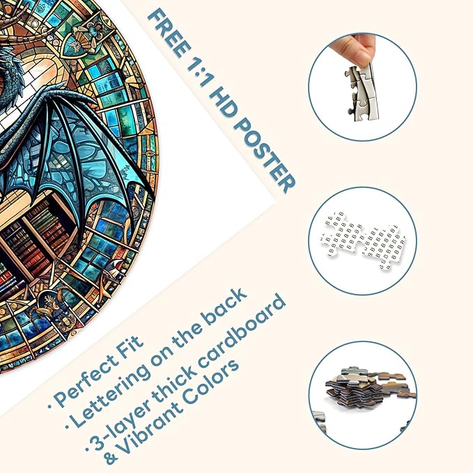 Round Puzzles for Adults 1000 Pieces, Hard Difficult Challenging Puzzles for Adults, Dragon's Library Jigsaw Puzzles 1000 Pieces for Seniors, 3D Visual Flat Puzzle (26.6 x 26.6in)