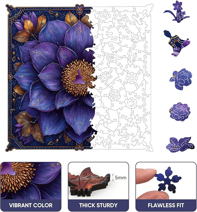 Mys Aurora Puzzles for Adults Mandala Flower Wooden Puzzles, 500 Pieces Unique Shaped Lotus Yoga Gifts Jigsaw Puzzles, for Yoga Lover, Fun Challenge Family Game 16.4'' x 16.4''