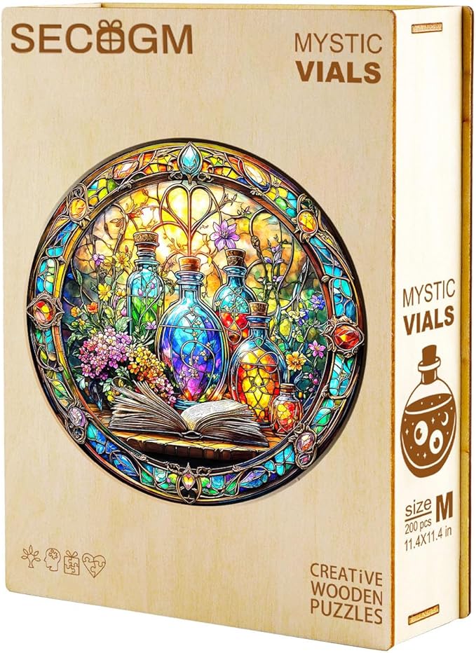 Wooden Puzzles for Adults - Mystic Vials Wood Puzzles Adult - Unique Animal Shape Wooden Jigsaw Puzzles for Adults - Birthday Gifts for Puzzle Lovers, Family (11.4 * 11.3in)