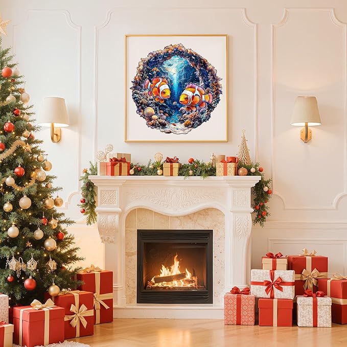 Wooden Puzzles for Adults - Clownfish Journey Wooden Jigsaw Puzzle, Unique Animal Shaped Wood Puzzles Adult, Christmas Birthday Gifts for Friends/Family, Home Decor 13.4 * 13.2in 270pcs