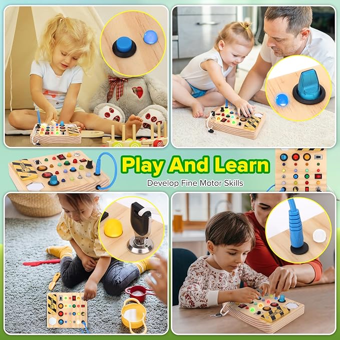 Montessori Busy Board,Montessori Toys for 1-3 Years Old,Baby Sensory Board,Preschool Learning Activities,Wooden Toys for Toddler,Christmas & Birthday Gift for Boys & Girls