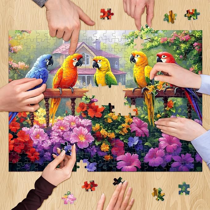 300 Piece Puzzles for Adult, Colorful Parrots Jigsaw Puzzle 300 Pieces for Adults Kids Seniors, Beautiful Challenging Garden House Adults Puzzle for Family and Friends Party Gifts 20.5×15 in