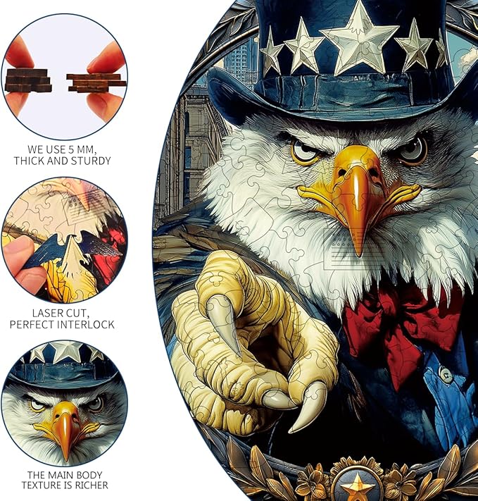 Wooden Jigsaw Puzzle, 200-500 Pieces Unique Shape Animal Puzzle, for Adults & Kids, Birthday Gift Family Game, Decorative Puzzle, Unique Gift (Eagle's Oath, 200 PCS)