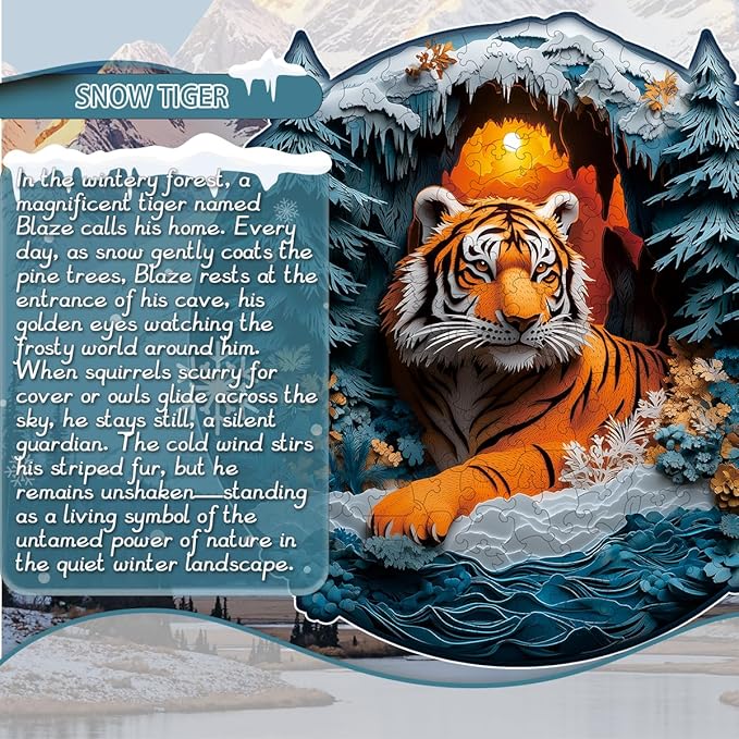 Wooden Jigsaw Puzzle, 200-500 Pieces Unique Shape Animal Puzzle, for Adults & Kids, Birthday Gift Family Game, Decorative Puzzle, Unique Gift (Snow Tiger, 200 PCS)