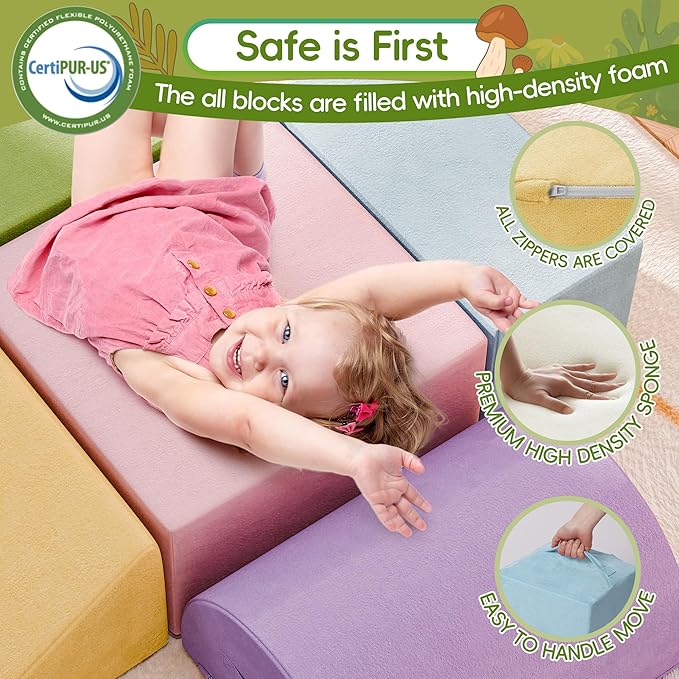 TOLEAD Large Baby Climbing Blocks – 6 Pcs Climbing Toys for Toddlers - Ultra High Density Soft Foam Play Gym Equipment Easy Wash for Indoor Nursery, Classic (Pink, 6-Piece)