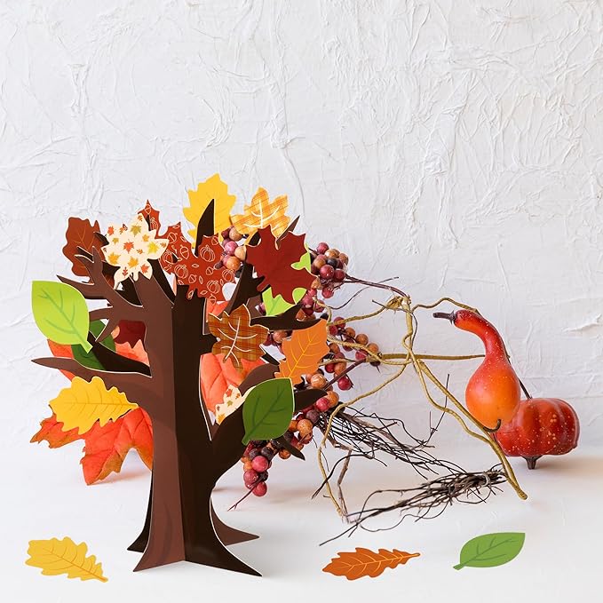 WATINC 16Pcs Fall Thankful Trees Craft Kits for Kids, Autumn Maple Oak Leaves Make Your Own DIY Thanksgiving Trees Decoration Thankful Craft Kit Supplies Home School Fun Activities for Kids