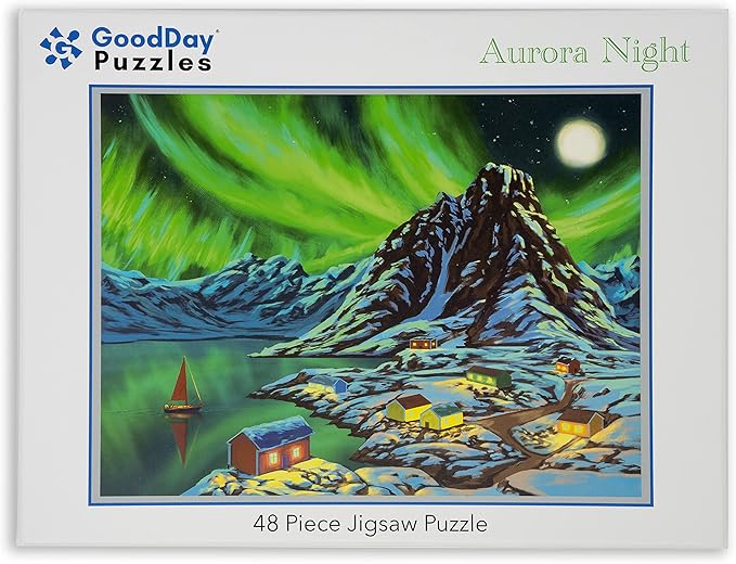 Large Piece Jigsaw Puzzle – Easy & Colorful, Dementia & Memory Activities for Seniors, Elderly Gifts, 48 Pieces, Aurora Night