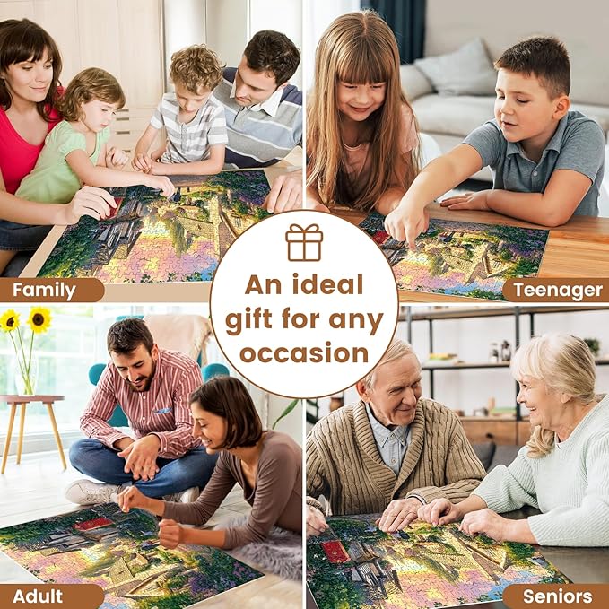 Warm Family Puzzle for Adults, Spring Flowers Puzzle for Adults Children Elderly,500 Piece Sunset Strolls Jigsaw Puzzle as Home Decor, Friends Family Activity Game Nights Gifts, 20.5×15 in