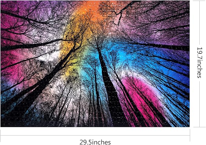 Bgraamiens Puzzle-Forest Under Starry Night-1000 Pieces Gradient Magic Colorful Puzzle for Adult,Hard Challenge Puzzle for Adult