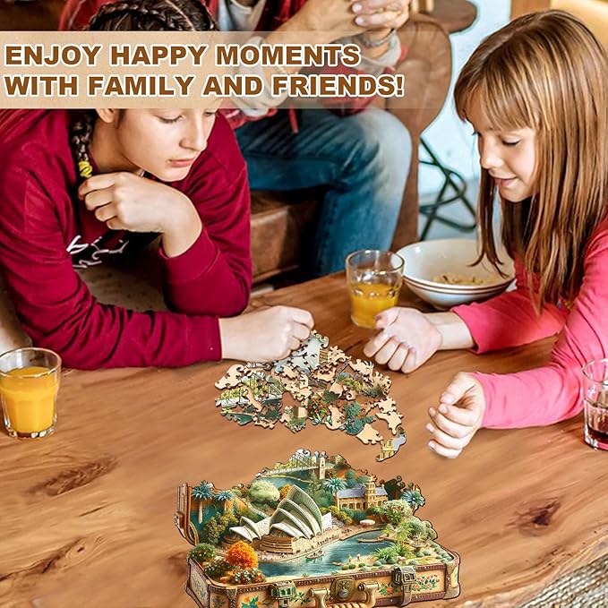 Jigfoxy Wooden Puzzles for Adults, Sydney Opera House Tour Wood Puzzles Adult, Unique Animal Shape Wooden Jigsaw Puzzles for Adults, Birthday Gifts for Puzzle Lovers, Family (M-11.4 * 11.2in-190p)