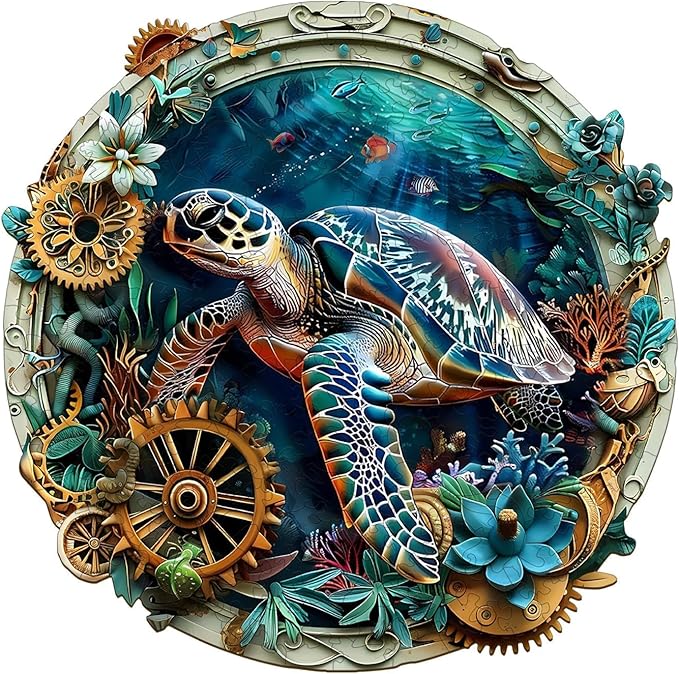 Wooden Puzzles for Adults, Embossed Sea Turtle Puzzle for Adults, Unique Shaped Wooden Jigsaw Puzzle, Wood Puzzles Adult, Fun Gifts for Friends & Family, Wall Art Canvas (S-8.5 * 8.4in-100 pcs)