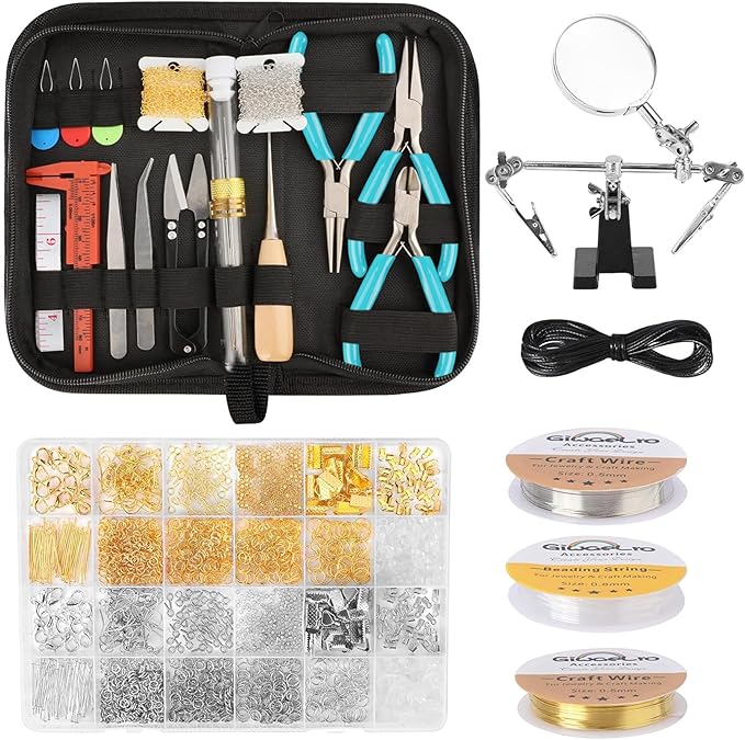 Jewelry Making Kit for Adults, Jewelry Making Supplies with Jewelry Making Tools, Jewelry Pliers, Jewelry Wires, Findings, Necklace Chains, Magnifier and Storage Bag (Blue)
