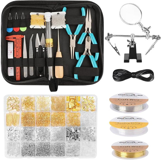 Jewelry Making Kit for Adults, Jewelry Making Supplies with Jewelry Making Tools, Jewelry Pliers, Jewelry Wires, Findings, Necklace Chains, Magnifier and Storage Bag (Blue)