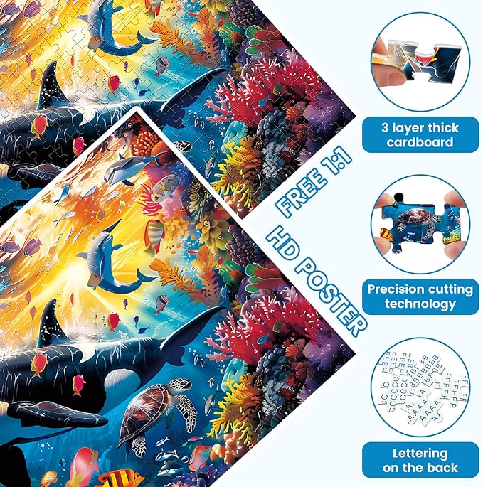 300 Piece Puzzles for Adults and Kids, Jigsaw Puzzle, Undersea World Jigsaw Puzzles, Home Decor Birthday Party Gift Toy, Fun and Challenging Family Games, 20.5x15IN