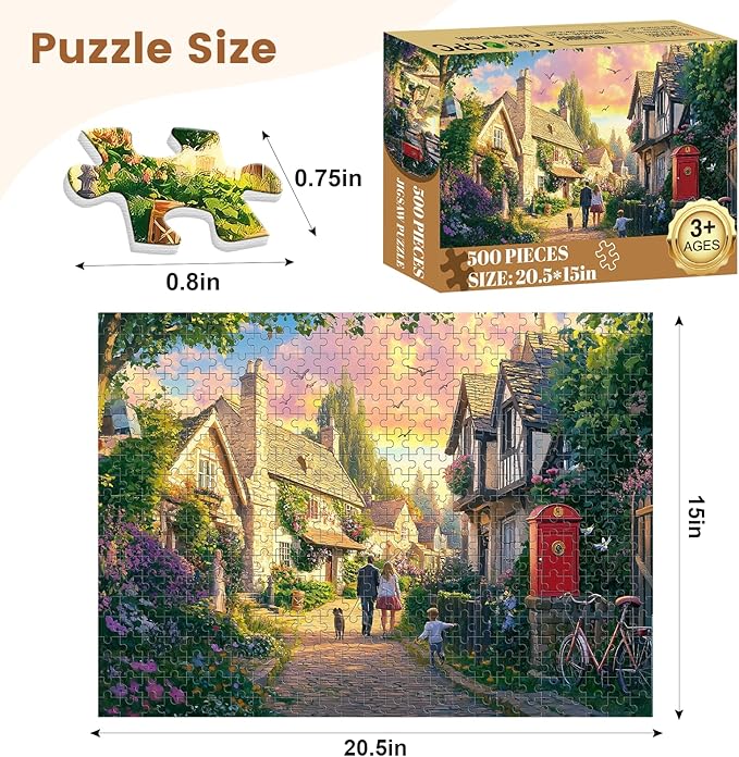 Warm Family Puzzle for Adults, Spring Flowers Puzzle for Adults Children Elderly,500 Piece Sunset Strolls Jigsaw Puzzle as Home Decor, Friends Family Activity Game Nights Gifts, 20.5×15 in