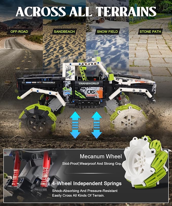 Pickup Truck Building Kits with Remote Control for Adults,Technic Off-Road Car Building Blocks Toys,STEM Engineering Gift for Mens,Boys,Kids-1550PCS(Green)