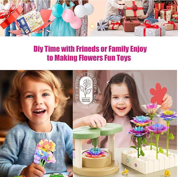 Toys for Girls 3 4 5 6 7 8 9 10 Years Old,189 PCS DIY Craft Kits for Kids,Fabric Flower Bouquets for Girls Gifts,Educational Preschool Learning Toys for Toddler Kids,Birthdays Gifts,Stocking Stuffers