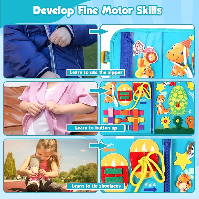 FREYBLI Toddler Busy Board, Montessori Toys for Boy Birthday Gift, Educational Quiet Activity Busy Book for Toddlers, Airplane Car Travel Toys