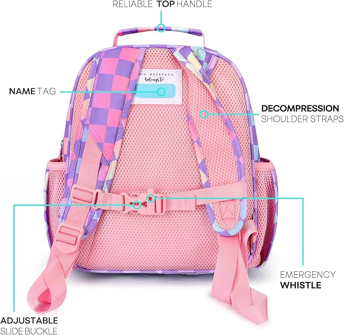 mibasies Toddler Backpack for Girls 2-4: Preschool Kindergarten Backpack - Cute Kids Backpacks for Girls - Checkerboard