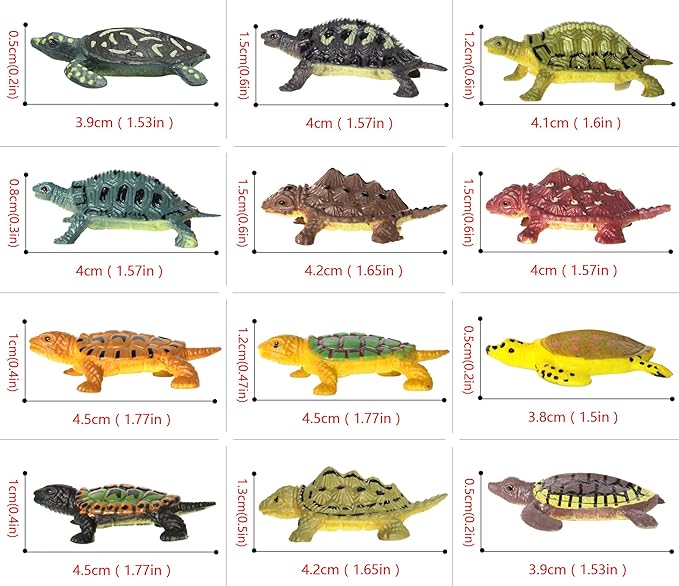 Animal Assorted Mini Plastic Figures Toy Set, Educational Party Cake Topper, Goody Bag Filler (12pcs Small Tortoise)