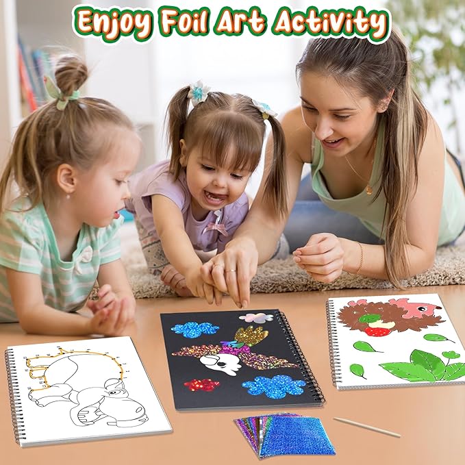 Art & Craft Activity,Foil Craft Animal DIY Art Fun Kits,No Mess Creative Foil Art Kits Set Drawing Game for Kids,Birthday Gifts Crafts Supplies Travel Toys for Girls Boys Ages 4 5 6 7 8 9 Year Old