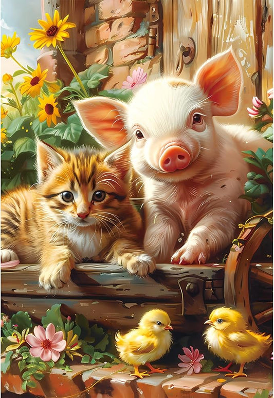 100 Piece Puzzles for Kids Ages 4-8, Cat Pig Kids Puzzles 100 Piece Ages 4-6 6-8 8-10 Animal Floor Jigsaw Puzzle Educational Puzzle Toys Preschool Birthday Gifts for Boys and Girls