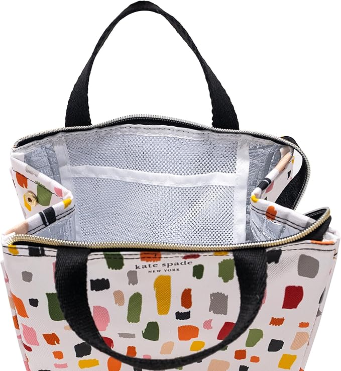 kate spade new york Cute Lunch Bag for Women, Large Capacity Lunch Tote, Adult Lunch Box with Silver Thermal Insulated Interior Lining and Storage Pocket, Painterly Strokes