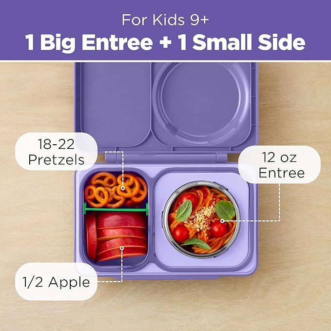 Omie OmieBox UP bento Box for Kids | Insulated Lunch Box | Leak Proof Vacuum Insulated Thermal Food jar | Cooler ice Pack | 2 Compartments (Galaxy Purple)