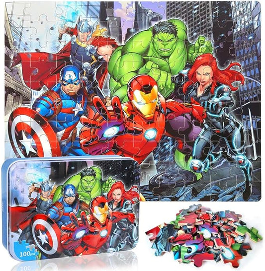 LELEMON Puzzles for Kids Ages 4-8,100 Piece Puzzles for Kids in a Metal Box, Educational Childrens Jigsaw Puzzles 100 Piece Puzzle Games Puzzle Toys for Girls and Boys