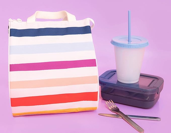 kate spade new york Portable Soft Cooler Lunch Bag, Thermal Tote with Insulated Interior Lining and Storage Pocket, Lunch Tote for Women, Candy Stripe