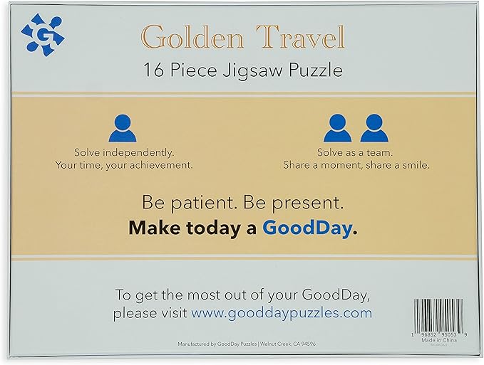 Large Piece Jigsaw Puzzle – Easy & Colorful, Dementia & Memory Activities for Seniors, Elderly Gifts, 16 Pieces, Golden Travel