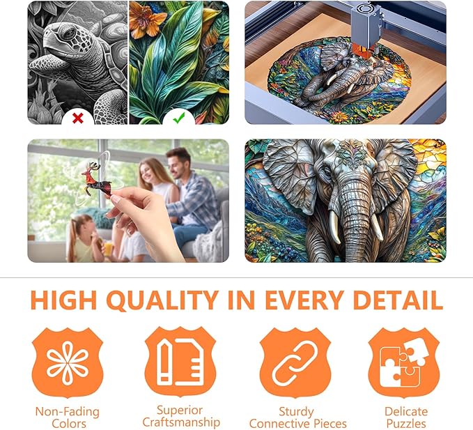 Wooden Puzzles for Adults, Forest Elephant Wooden Jigsaw Puzzle for Adults, Wood Puzzles Adult, Unique Animal Shape, Gifts for Friends and Family, Wall Art Canvas Puzzle (S -8.5 * 8.4in -90 pcs)