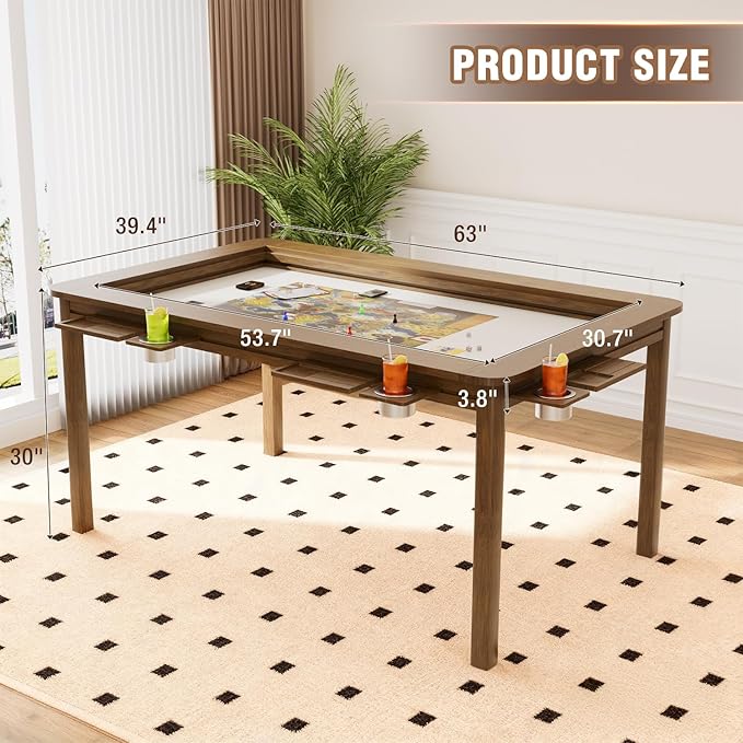 Solid Wood Convertible Board Game Table for 4-6 Players - Removable Dining Top, Premium Leather Mat, 4 Detachable Cup Holders, 54"x31" Play Area - Black Walnut for Epic Family Game Nights