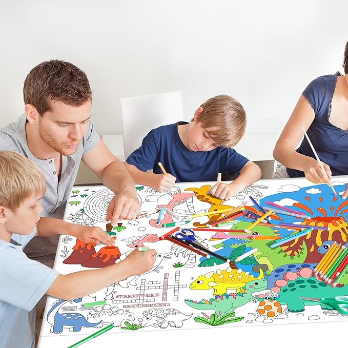 Gatherfun Dinosaur Party Giant Coloring Poster - 31.5x 72 Inches - Versatile Classroom Wall Décor & Birthday Activity - Dinosaur Poster or Table Cover for School Parties and Special Events