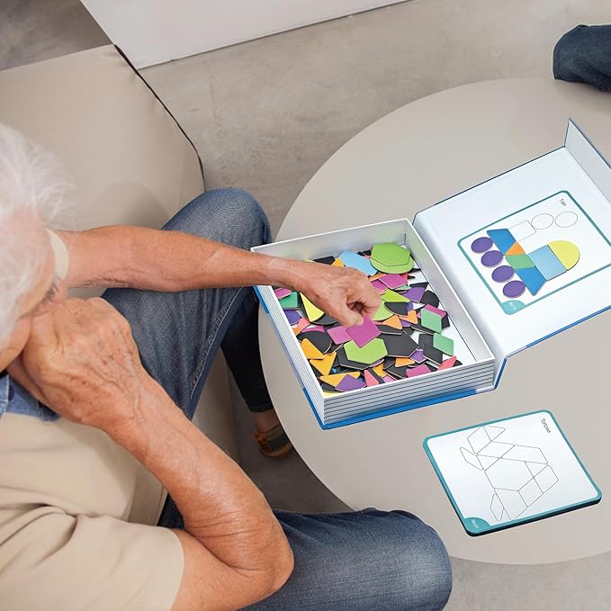 Dementia Activities for Patients, 170 Pieces Magnetic Tangrams Puzzle Games for Dementia Seniors, Colorful Shape Pattern Alzheimers Products for Elderly, Tile Matching Board Memory Cognitive Gifts
