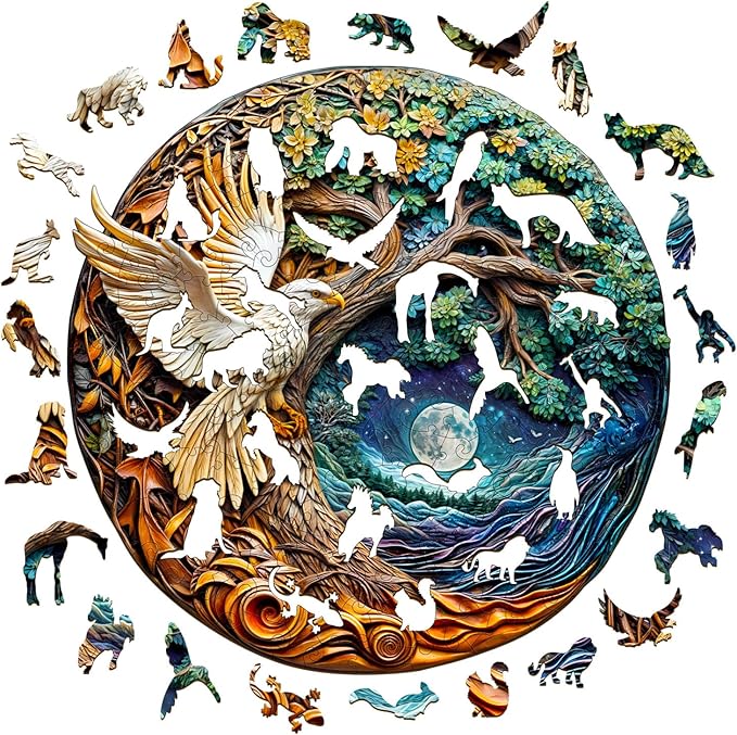 KAAYEE Wooden Puzzles for Adults, 3D Visual Effect White Eagle Wooden Jigsaw Puzzle Unique Shape Wood Puzzle Adult, Birthday Gifts for Puzzle Lovers Family Games (M-11.4 * 11.3in-200pcs)