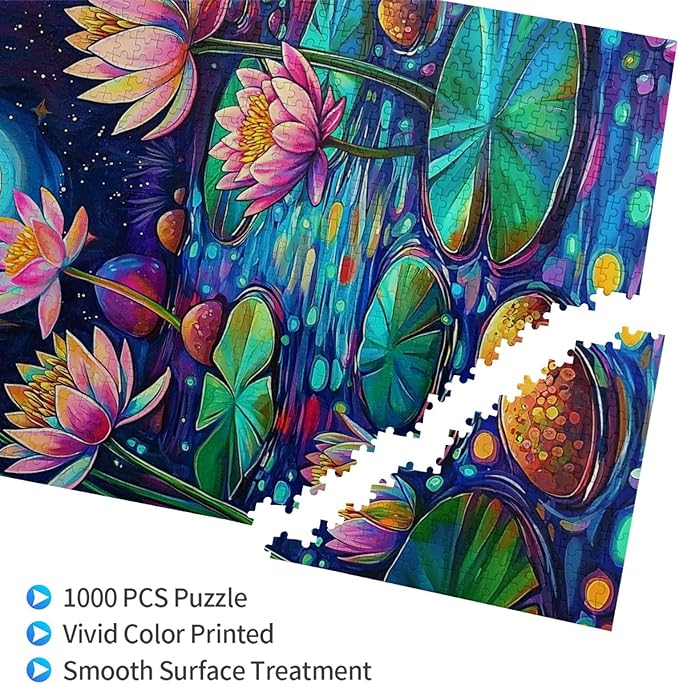 Waterlilies by Moonlight 1000 Piece Jigsaw Puzzle for Adults Waterlilies by Starry Night 1000 Piece Jigsaw Puzzle Waterlily 1000 Pieces Stained Glass Puzzle Stained Glass Puzzle with Flowers