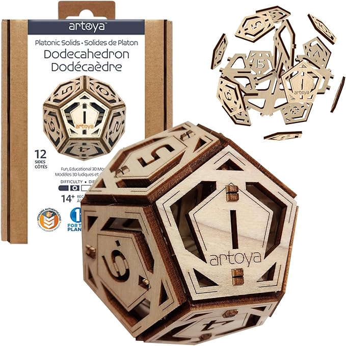 3D Wooden Puzzles for Teens & Adults – Smart Brain Teaser Puzzles, Wood Models, Creative & Educational Fun, Sustainable Materials, Ages 14 and Up Dodecahedron D12