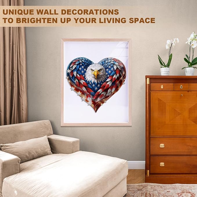 Wooden Puzzles for Adults - 200 Pieces Patriotic Eagle Wood Puzzle - Unique Shapes Wooden Jigsaw Puzzles for Adults - Eco-Friendly Home Office Decor (11.4 * 10.6in)