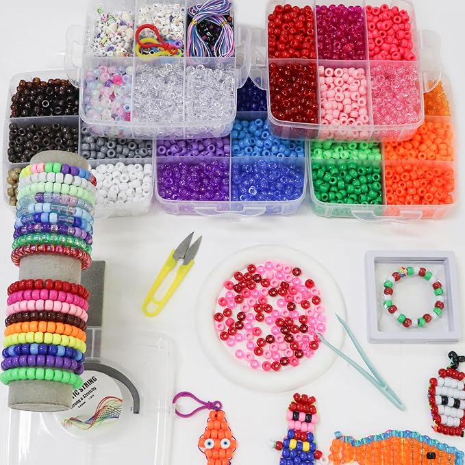LIS HEGENSA Pony Beads Bulk,Kandi Beads for Necklace Jewelry Making Hair Braiding,Bracelets Making Kits,Hair Bead,Bracelet Beads,Plastic Beads for Crafts Braids Girls (27 Color,6400PCS)